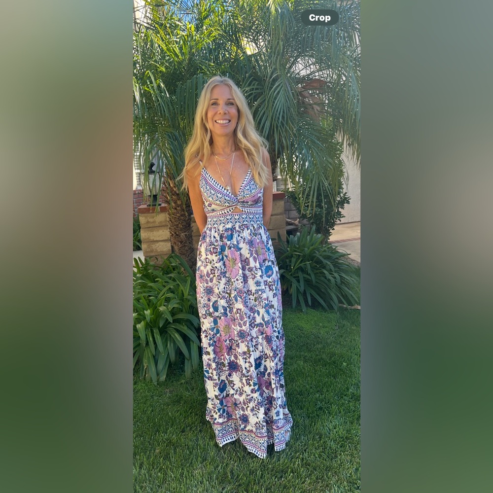 Floral Maxi Dress with Blue and Pink Accents